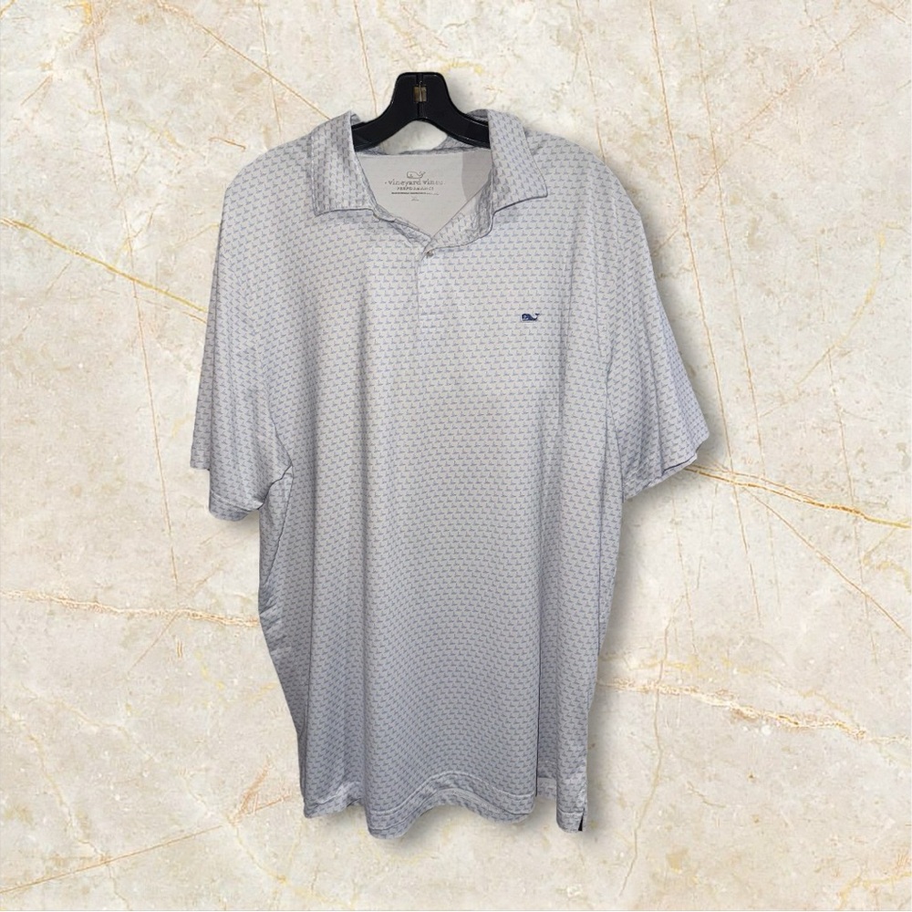 Vineyard Vines Performance Polo Shirt Mens XL BOAT AOP Stretch Golf Preppy